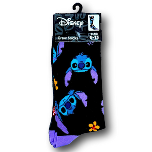 3/$20 Disney Stitch & Flowers Funny Novelty Crew Socks - NWT